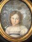 Endearing And Unusual Antique 1800s French Portrait Miniature Of Young Girl