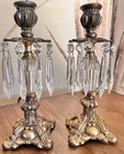 Mcm Pair Hollywood Regency Style Ornate Gold Cast Metal Candlestick Holders