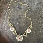 Antique Czech Pink Glass Filigree Necklace   Art Deco Era   Romantic Statement