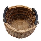    round Woven Wicker rattan Basket Wooden Handles Home Decor Storage Container