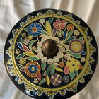 Vintage Daher Tin Metal Retro Mod Floral Container 6    Made In England Color Lid