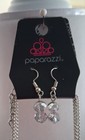 Paparazzi Silver Tone Clear Round Crystal Beaded Necklace   Dangle Earrings Set