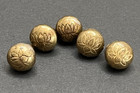 Antique Vintage Set Of 5 Engraved Brass Buttons - 3 8   o8 