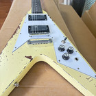 Us Warehouse Vintage Yellow V Shape Electric Guitar Mahogany Body Fixed Bridge