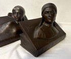 Antique Jennings Brothers Dante Beatrice Bronze Clad Spelter Bookends Heavy Pair