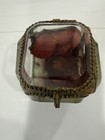 Antique French Jewelry Casket Trinket Box Ca  1800 s Decorative Brass   Glass