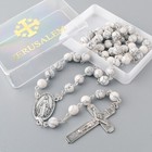 Catholic Jerusalem Rosary Necklace White Turquoise Beads Miraculous Medal  cross