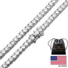 5mm Tennis Chain Iced Cz Necklace Bracelet Set Men Stainless Steel White Gold