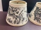 Vintage Small Cream Black Peasant Patterned Clip On Lamp Shade 4 X 5 Inch Pair