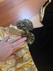 Vintage 80s Lemaj Girls Party Dress Size 7 Gold Foil Black Velvet Usa Made Bow