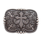 New Men Women Western Belt Buckle Rusty Silver Metal Cross Religious Jeans Pants