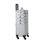 4 In1 Professional Aluminum Rolling Makeup Train Case Wheel Cosmetic Box Drawer