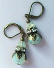 Cloudy Chinese Crystal Earring Bronze Leverback Handcrafted