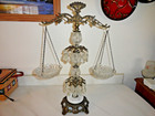 Vintage Scale Of Justice Crystal Brass Prisms Marble Base Regency Law 23    Tall