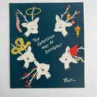 Vintage Mid Century Christmas Greeting Card Atomic Reindeer White Deer Santa Hat