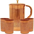 Pure Copper Water Jug 1 5l With 4 Copper Glass Set 300ml Floral Embossed
