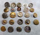 24 Vintage Antique Metal Picture Buttons Floral Design
