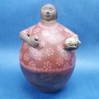 Vintage Terracotta Folk Art Puruvian Pottery Round Woman By Ruben Adanaquez Puru