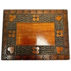Vintage Wooden Wood Trinket Box Carved   Stained Hearts Flowers Design Poland