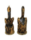Hand Carved 2 Pelican Ocean Bird Wood Sculpture Cottage Fish Tropical Island Art