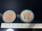 2-vintage Frankoma Route 66   Oklahoma Terracotta   Teal Coasters 3 5   