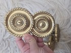Set Of 4 Vintage Antique Brass Curtain Tiebacks Medallion Tie Backs Wall Hooks