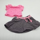 American Girl Doll Outfit Set  Pink Floral Top Gray Skirt With Pink Tie   Underw