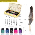 Nc Feather Quill Pen Set - Includes 5 Ink Bottles  6 Nibs  13 Piece Set  Grey