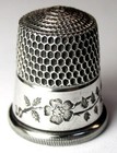 Antique Simons Bros  Sterling Silver Thimble     wild Roses Band     C1920s