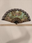 Vintage Ornate 18    Hand Fan Black Lace Colonial Scene R  Romano Signed Abanico