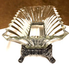 Vintage Fb Rogers 1152 Silver Plate Footed Base W fluted Glass Serving Dish_euc