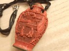 Vintage Chinese Cinnabar Snuff Bottle W  Silk Cord Necklace