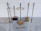 Antique French Rococo Art Nouveau Brass Fireplace Tools  Complete 6-piece Set