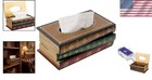 Wooden Tissue Box Cover Retro Antique Book Style Rectangular Dispenser Home D   