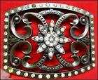 Large Beautiful Gothic Rhinestone Antique Silver Art Deco Belt Buckle