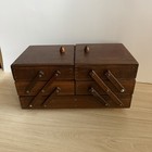 Vintage Wooden Accordion Fold Out Sewing Box Made In Romania