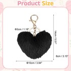 Pom Pom Keychain  Faux Rabbit Fur Fluffy Pompoms Keyring Heart  Black