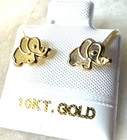 10k Solid Yellow Gold Baby Elephant Cute Stud Dainty Earrings