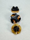 Vintage Bakelite Button Collection Carved Butterscotch Black 3 Pc Lot Art Deco