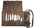 Everpride 10-slot Waxed Canvas   Leather Chef Knife Roll With Accessory Pocket