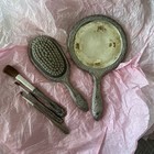 Silver Plated Vintage Vanity Set- Brush  Mirror  no Glass   3 Makeup Brushes