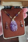Antique 14kt Paperclip Chain Amethyst Necklace  Gold Plated Earrings  A Nice Set