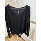 St Johns Bay Womens Black V-neck Long Sleeve Front Tie Knit Top Size Medium