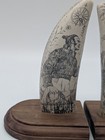 Replica Faux Scrimshaw Whale Tooth Bookends Whaling  Hunting Scene Storm  Ship