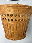 Vtg Pair Of Hanging Baskets Storage Wall Decor Wicker Rattan Woven Wall Art Mcm