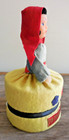 Vintage Pin Cushion Tape Measure Lady Girl Doll W Red Scarf Made In Japan