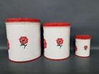 Vtg Decorware Kitchen Tin Cannister Set 2 W  Shaker White Steel Red Roses