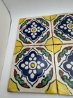 Vintage Mexican Ceramic Floral Tiles Set Of 6 Hand Painted 4 25    2 1 Lb