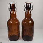 2 Grolsch Lager Vintage Brown Glass  Beer Bottle Porcelain Swing Top Empty