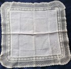 Vintage White Linen Lace Edge Handkerchief Scalloped 12 